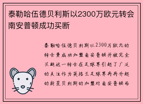 泰勒哈伍德贝利斯以2300万欧元转会南安普顿成功买断